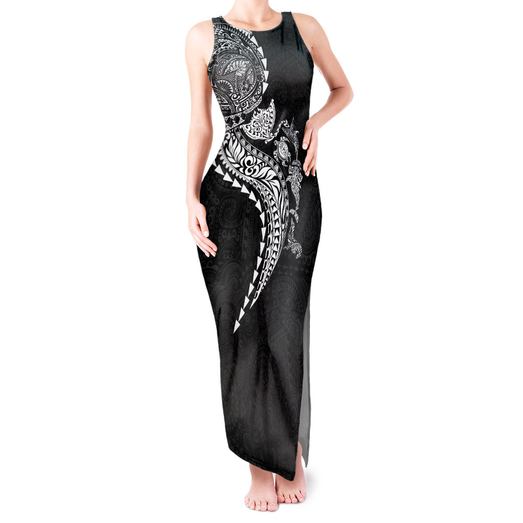 Hawaiian Kakau Tribal Sea Animals Tattoos Tank Maxi Dress Black Color