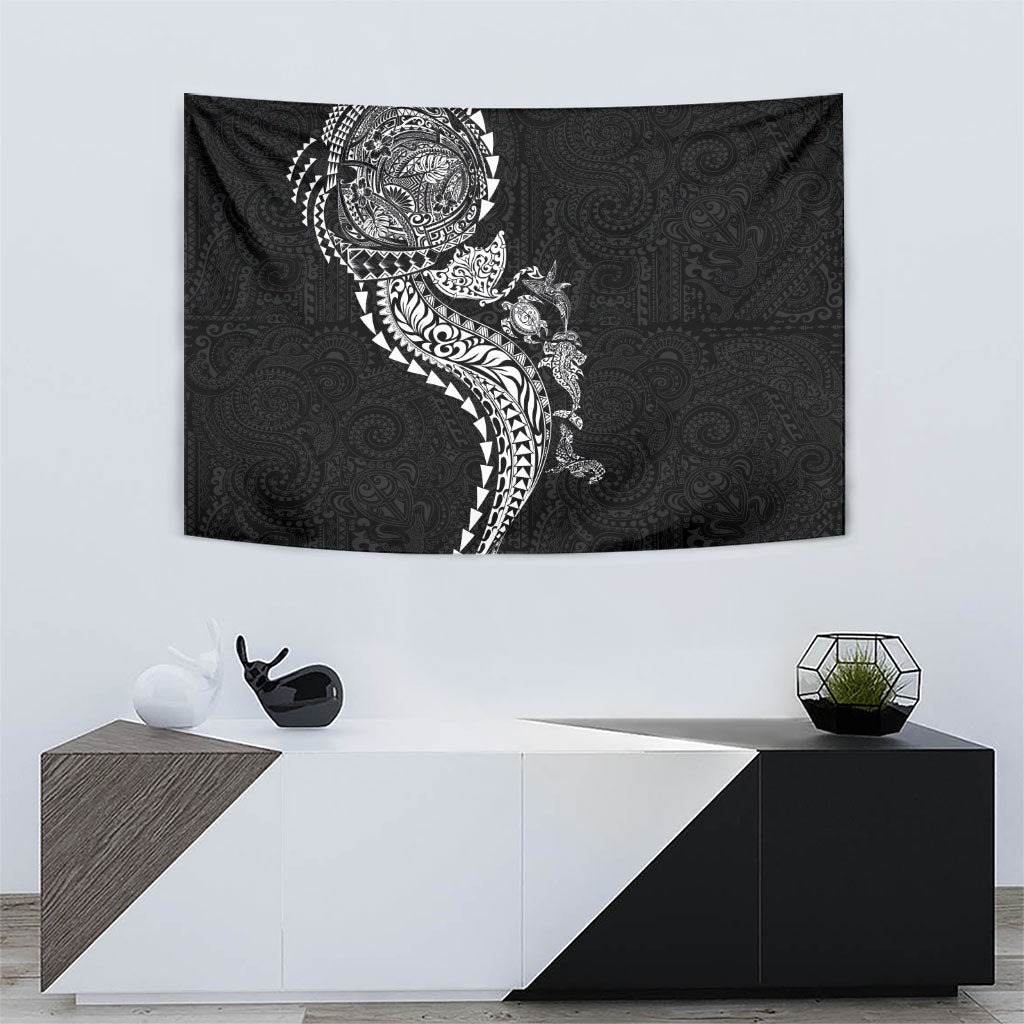 Hawaiian Kakau Tribal Sea Animals Tattoos Tapestry Black Color