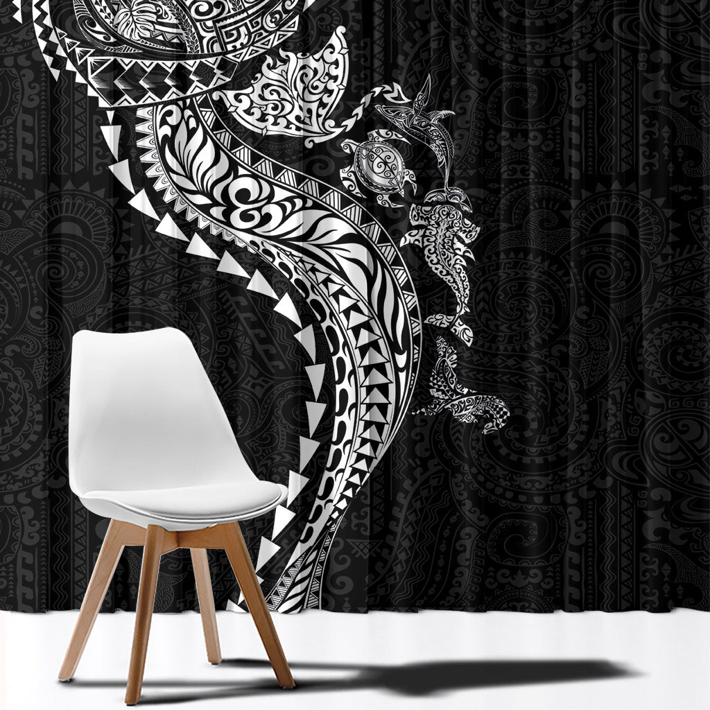 Hawaiian Kakau Tribal Sea Animals Tattoos Window Curtain Black Color