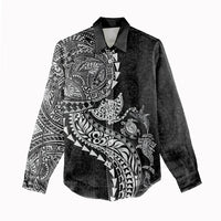 Hawaiian Kakau Tribal Sea Animals Tattoos Women Casual Shirt Black Color