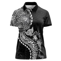 Hawaiian Kakau Tribal Sea Animals Tattoos Women Polo Shirt Black Color