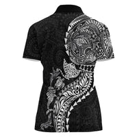 Hawaiian Kakau Tribal Sea Animals Tattoos Women Polo Shirt Black Color