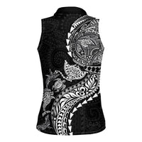 Hawaiian Kakau Tribal Sea Animals Tattoos Women Sleeveless Polo Shirt Black Color LT03 - Polynesian Pride