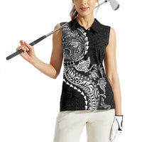 Hawaiian Kakau Tribal Sea Animals Tattoos Women Sleeveless Polo Shirt Black Color LT03 - Polynesian Pride