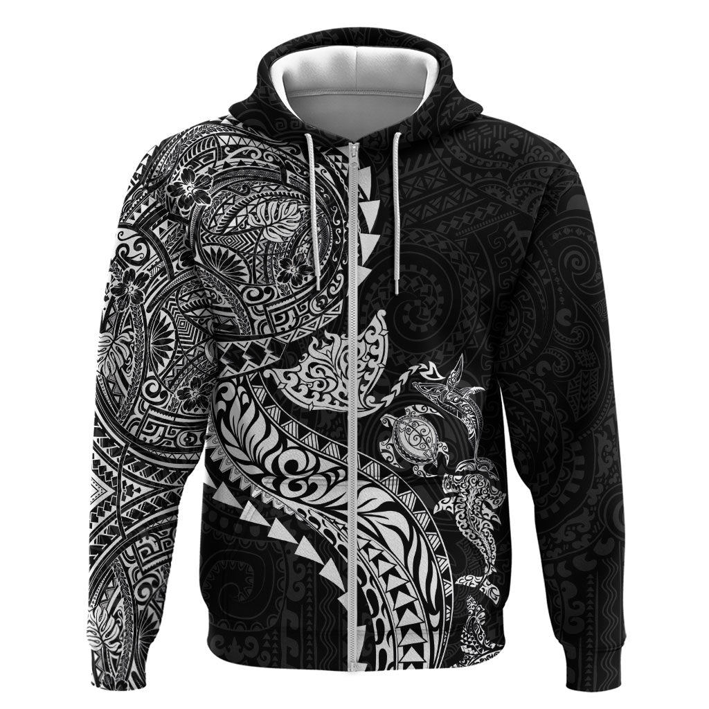 Hawaiian Kakau Tribal Sea Animals Tattoos Zip Hoodie Black Color LT03 Zip Hoodie Black - Polynesian Pride