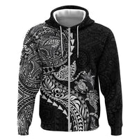 Hawaiian Kakau Tribal Sea Animals Tattoos Zip Hoodie Black Color LT03 Zip Hoodie Black - Polynesian Pride