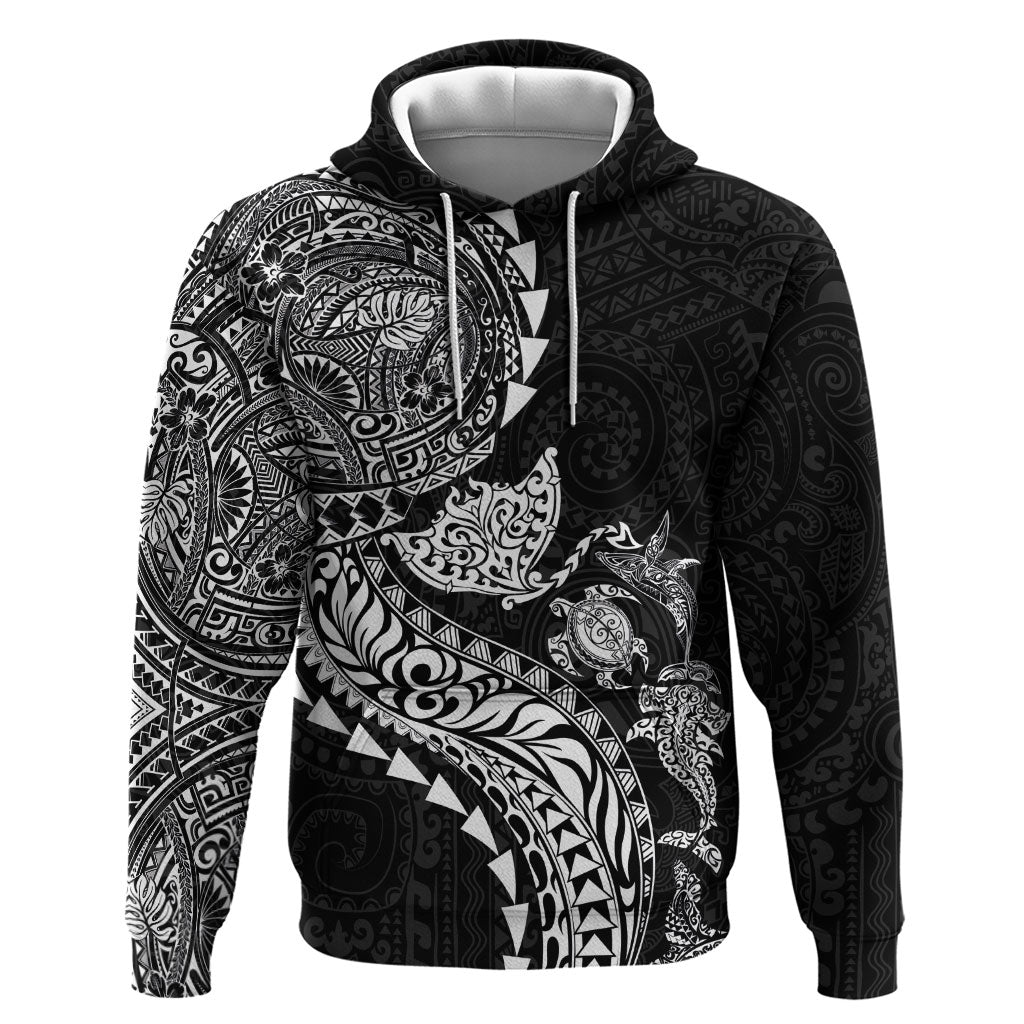 Hawaiian Kakau Tribal Sea Animals Tattoos Zip Hoodie Black Color LT03 Pullover Hoodie Black - Polynesian Pride