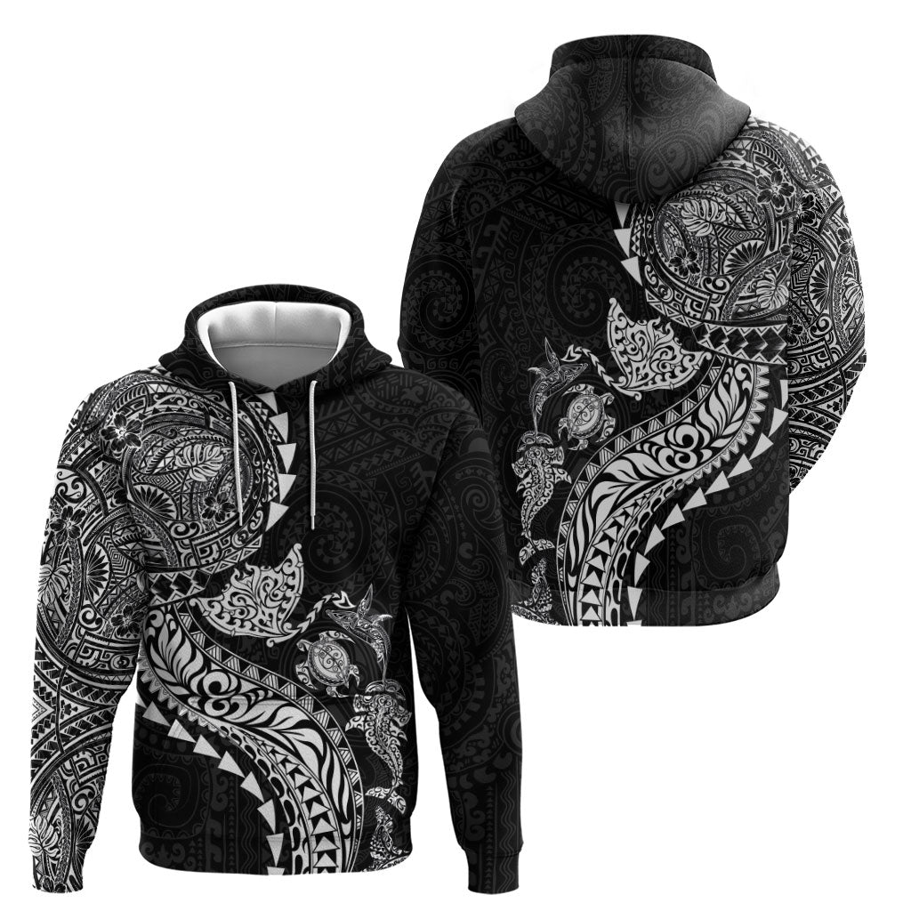 Hawaiian Kakau Tribal Sea Animals Tattoos Zip Hoodie Black Color LT03 - Polynesian Pride