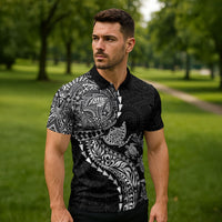 Hawaiian Kakau Tribal Sea Animals Tattoos Zipper Polo Shirt Black Color LT03 - Polynesian Pride