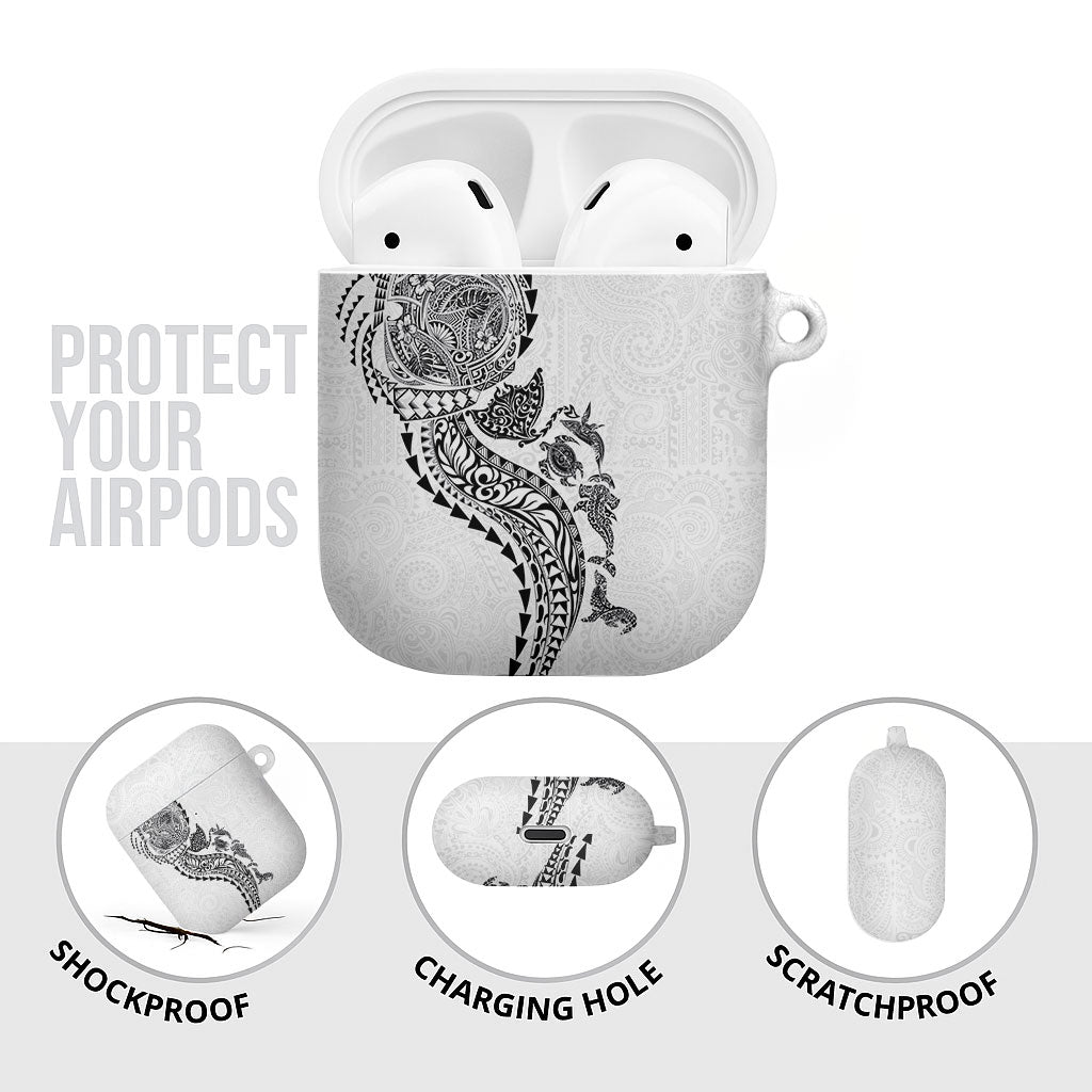 Hawaiian Kakau Tribal Sea Animals Tattoos AirPods Case White Color