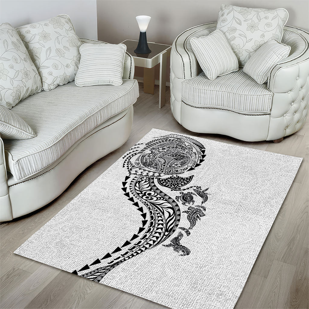 Hawaiian Kakau Tribal Sea Animals Tattoos Area Rug White Color