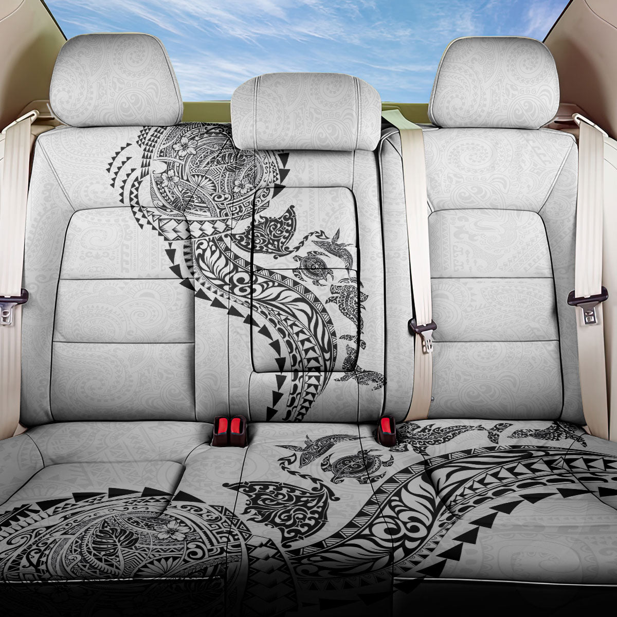 Hawaiian Kakau Tribal Sea Animals Tattoos Back Car Seat Cover White Color LT03 One Size White - Polynesian Pride