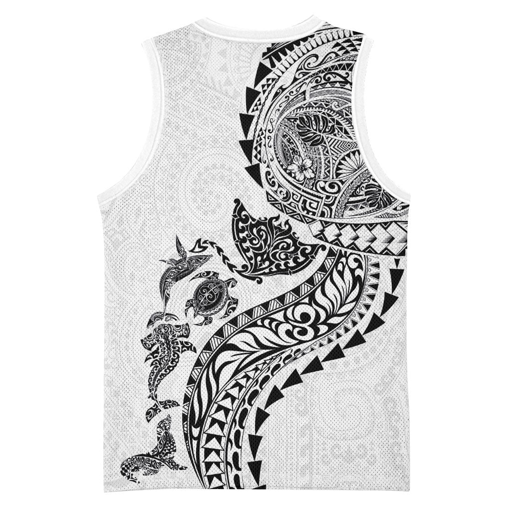 Hawaiian Kakau Tribal Sea Animals Tattoos Basketball Jersey White Color LT03 - Polynesian Pride