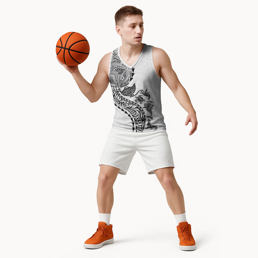 Hawaiian Kakau Tribal Sea Animals Tattoos Basketball Jersey White Color LT03 - Polynesian Pride