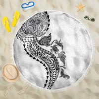 Hawaiian Kakau Tribal Sea Animals Tattoos Beach Blanket White Color LT03 One Size 150cm White - Polynesian Pride