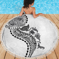 Hawaiian Kakau Tribal Sea Animals Tattoos Beach Blanket White Color LT03 - Polynesian Pride