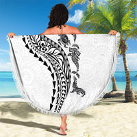 Hawaiian Kakau Tribal Sea Animals Tattoos Beach Blanket White Color LT03 - Polynesian Pride