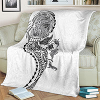 Hawaiian Kakau Tribal Sea Animals Tattoos Blanket White Color