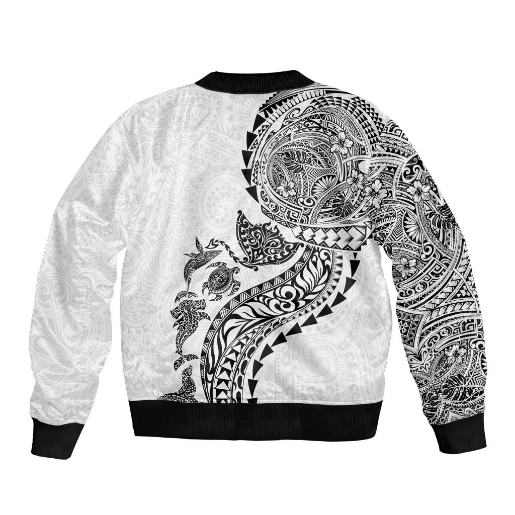 Hawaiian Kakau Tribal Sea Animals Tattoos Bomber Jacket White Color LT03 - Polynesian Pride