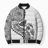 Hawaiian Kakau Tribal Sea Animals Tattoos Bomber Puffer Jacket White Color