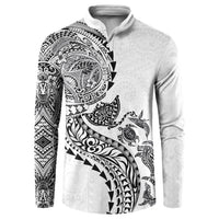 Hawaiian Kakau Tribal Sea Animals Tattoos Button Sweatshirt White Color LT03 White - Polynesian Pride