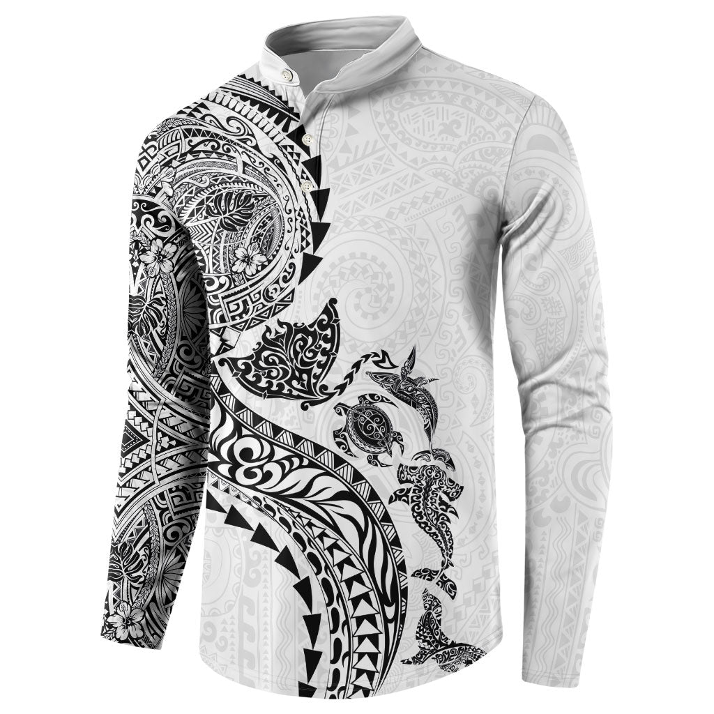 Hawaiian Kakau Tribal Sea Animals Tattoos Button Sweatshirt White Color LT03 - Polynesian Pride