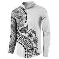 Hawaiian Kakau Tribal Sea Animals Tattoos Button Sweatshirt White Color LT03 - Polynesian Pride