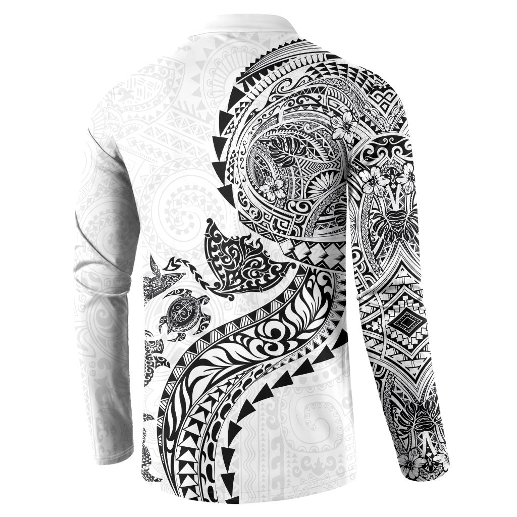 Hawaiian Kakau Tribal Sea Animals Tattoos Button Sweatshirt White Color LT03 - Polynesian Pride