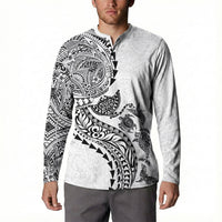 Hawaiian Kakau Tribal Sea Animals Tattoos Button Sweatshirt White Color LT03 - Polynesian Pride