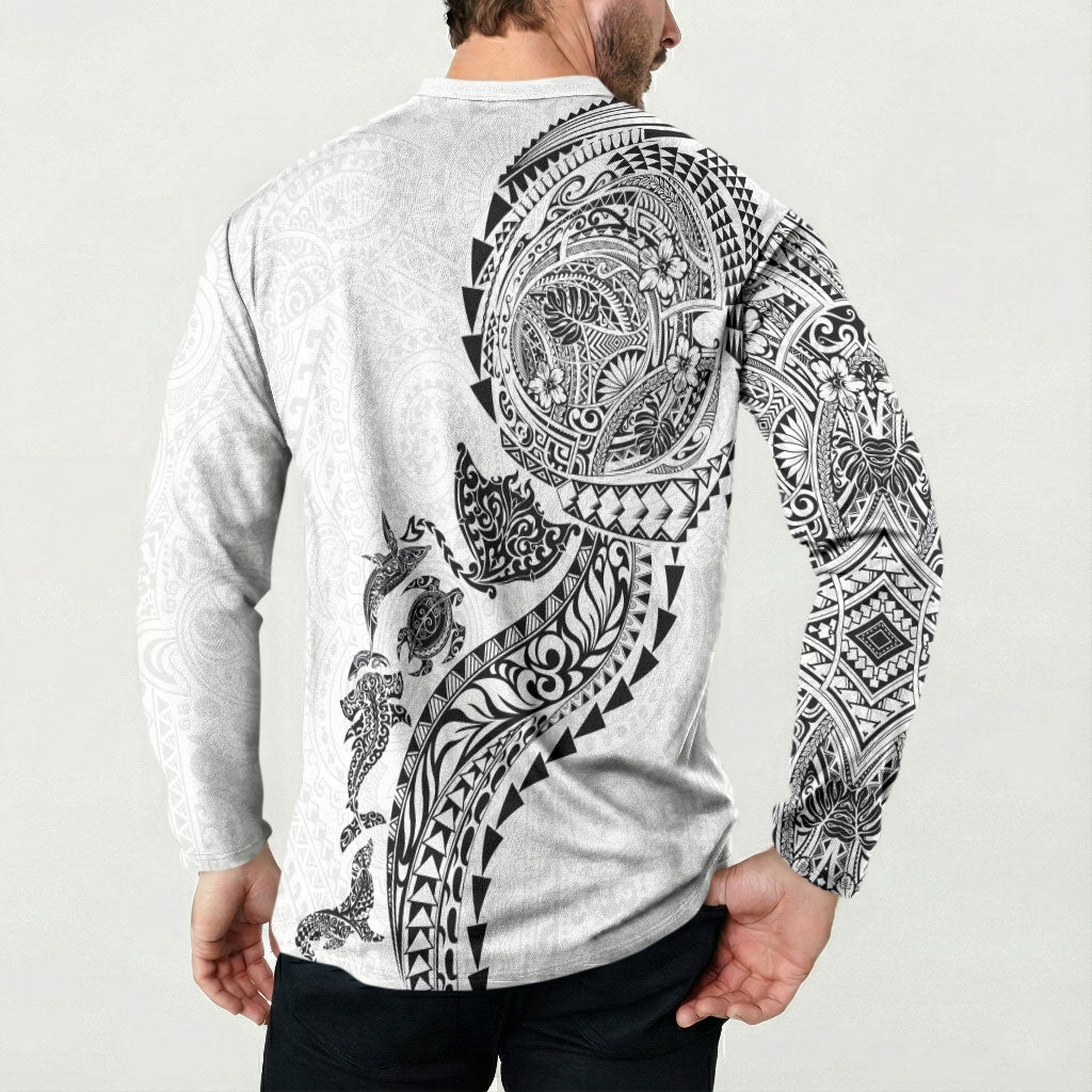 Hawaiian Kakau Tribal Sea Animals Tattoos Button Sweatshirt White Color LT03 - Polynesian Pride