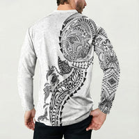 Hawaiian Kakau Tribal Sea Animals Tattoos Button Sweatshirt White Color LT03 - Polynesian Pride