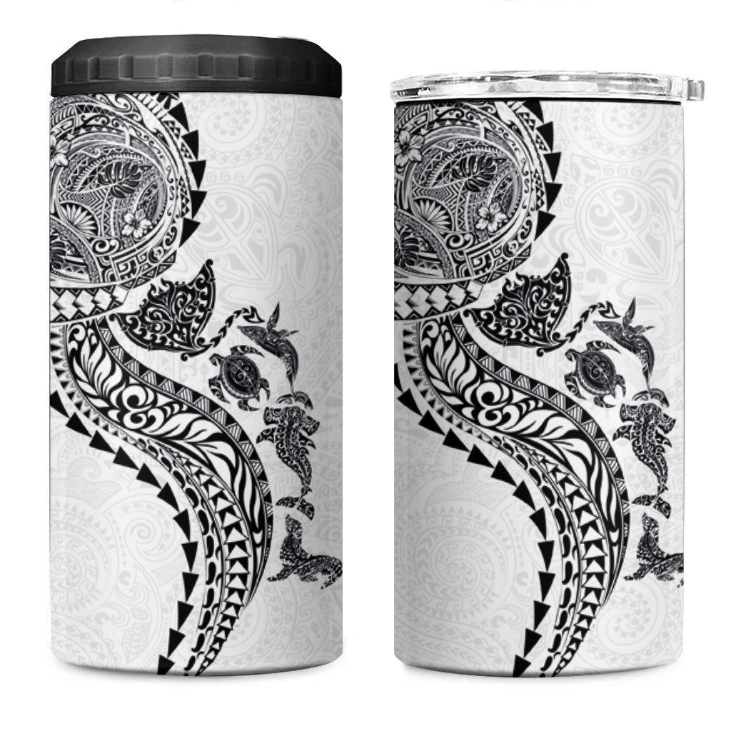 Hawaiian Kakau Tribal Sea Animals Tattoos 4 in 1 Can Cooler Tumbler White Color LT03 One Size: 16 oz White - Polynesian Pride