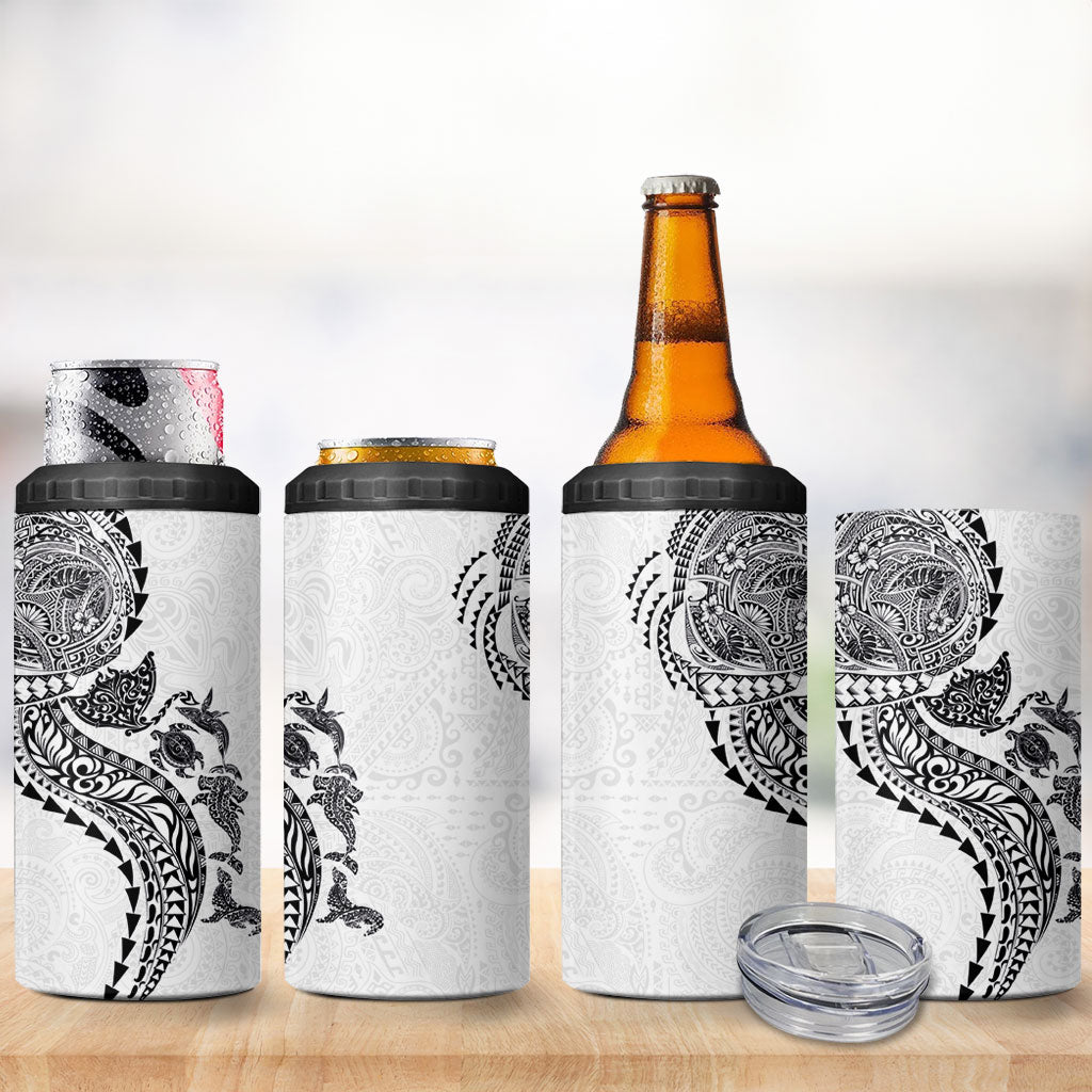 Hawaiian Kakau Tribal Sea Animals Tattoos 4 in 1 Can Cooler Tumbler White Color LT03 - Polynesian Pride
