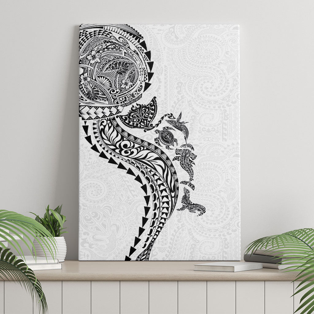 Hawaiian Kakau Tribal Sea Animals Tattoos Canvas Wall Art White Color