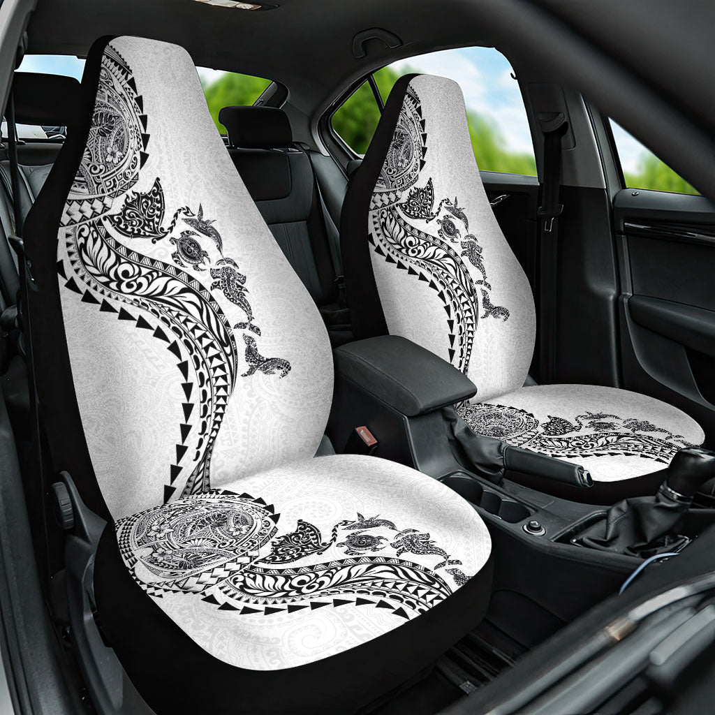 Hawaiian Kakau Tribal Sea Animals Tattoos Car Seat Cover White Color