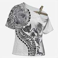 Hawaiian Kakau Tribal Sea Animals Tattoos Cross Shoulder Shirt White Color LT03 Female White - Polynesian Pride