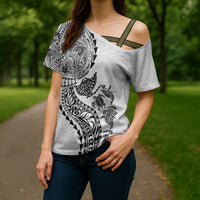 Hawaiian Kakau Tribal Sea Animals Tattoos Cross Shoulder Shirt White Color LT03 - Polynesian Pride
