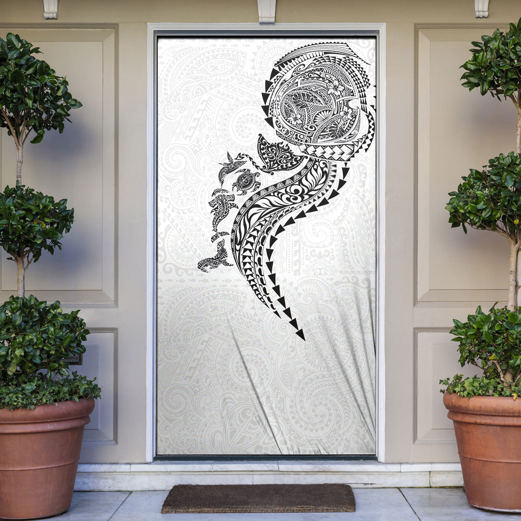 Hawaiian Kakau Tribal Sea Animals Tattoos Door Cover White Color LT03 White - Polynesian Pride
