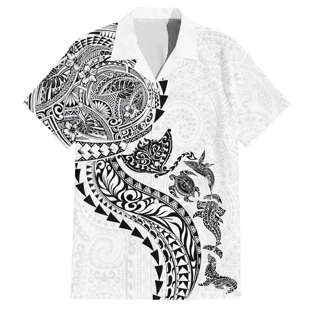 Hawaiian Kakau Tribal Sea Animals Tattoos Family Matching Mermaid Dress and Hawaiian Shirt White Color LT03 Dad's Shirt - Short Sleeve White - Polynesian Pride
