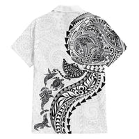 Hawaiian Kakau Tribal Sea Animals Tattoos Family Matching Off Shoulder Maxi Dress and Hawaiian Shirt White Color LT03 - Polynesian Pride