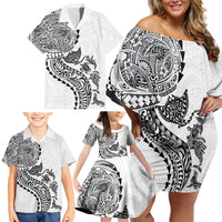 Hawaiian Kakau Tribal Sea Animals Tattoos Family Matching Off Shoulder Short Dress and Hawaiian Shirt White Color LT03 - Polynesian Pride
