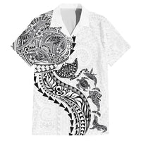 Hawaiian Kakau Tribal Sea Animals Tattoos Family Matching Off Shoulder Short Dress and Hawaiian Shirt White Color LT03 Dad's Shirt - Short Sleeve White - Polynesian Pride
