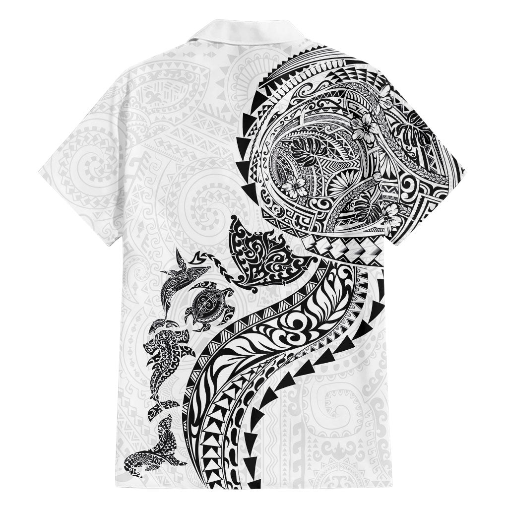 Hawaiian Kakau Tribal Sea Animals Tattoos Family Matching Summer Maxi Dress and Hawaiian Shirt White Color LT03 - Polynesian Pride