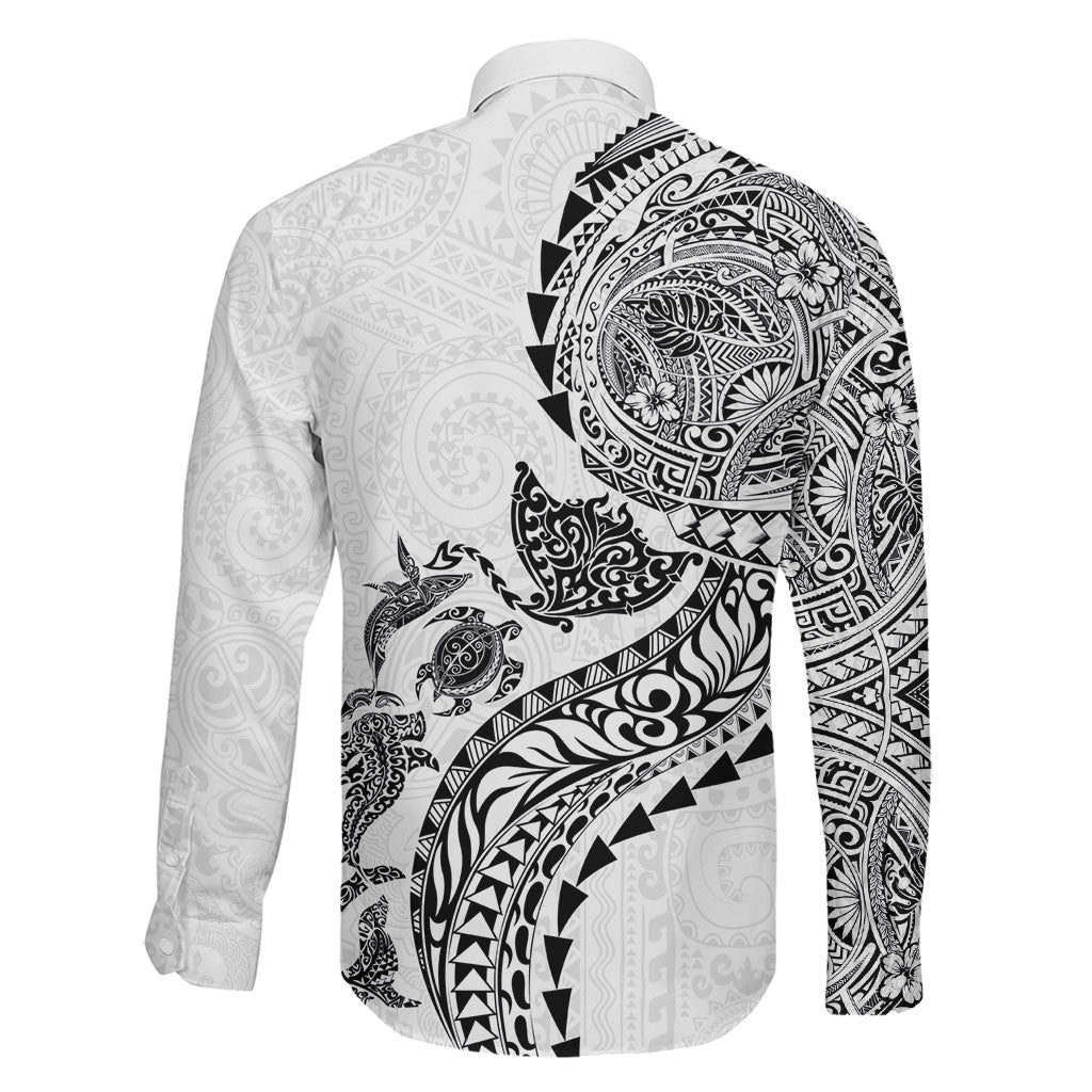 Hawaiian Kakau Tribal Sea Animals Tattoos Family Matching Tank Maxi Dress and Hawaiian Shirt White Color LT03 - Polynesian Pride