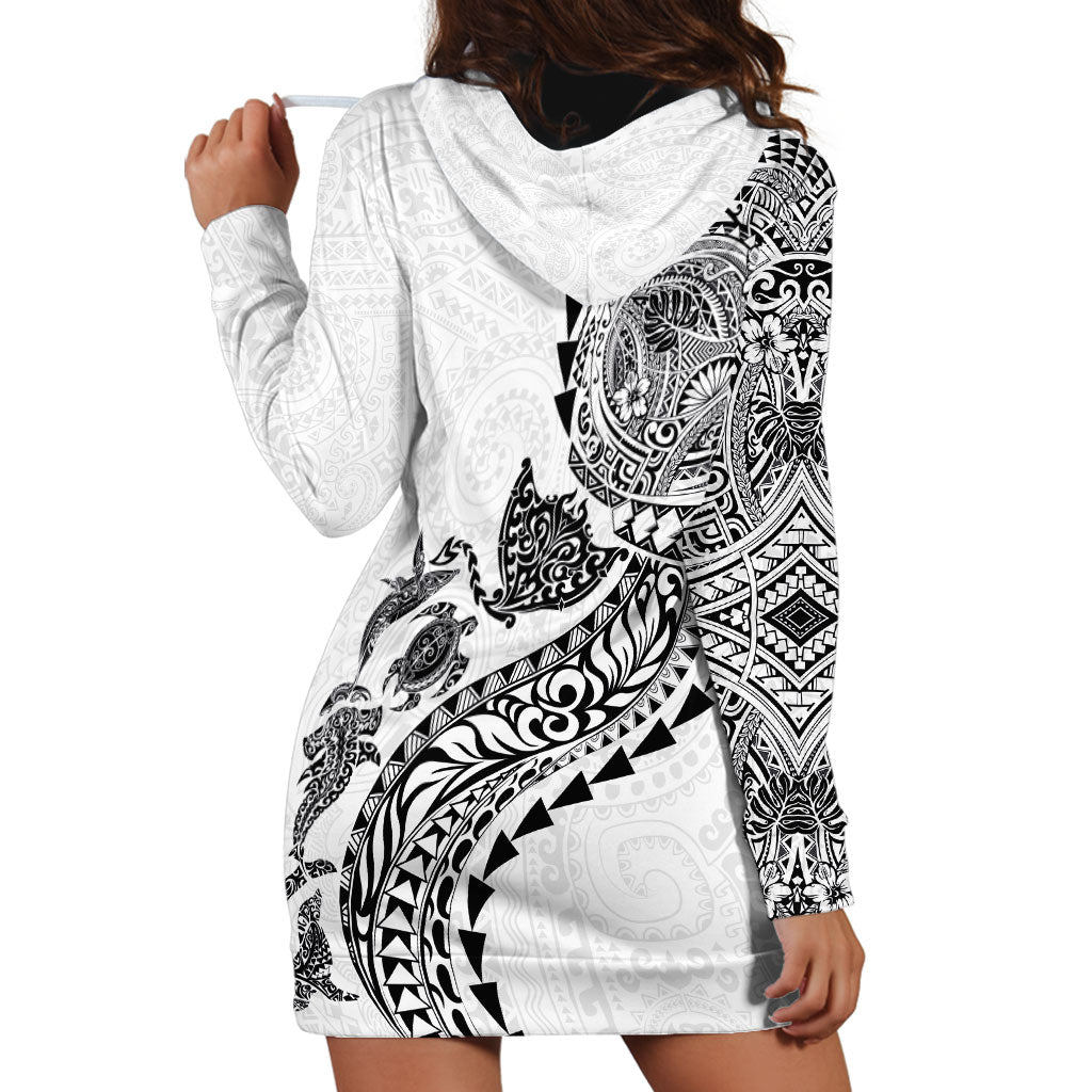 Hawaiian Kakau Tribal Sea Animals Tattoos Hoodie Dress White Color