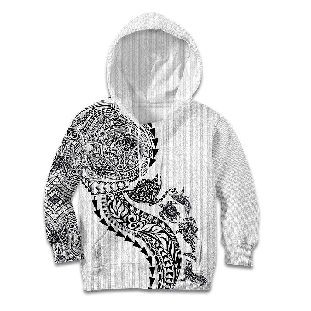 Hawaiian Kakau Tribal Sea Animals Tattoos Kid Hoodie White Color LT03 Hoodie White - Polynesian Pride