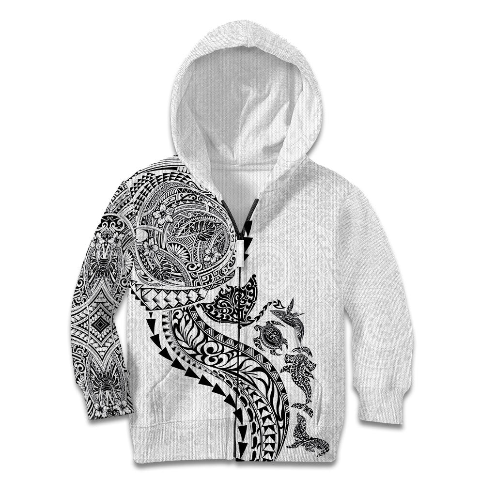 Hawaiian Kakau Tribal Sea Animals Tattoos Kid Hoodie White Color LT03 Zip Hoodie White - Polynesian Pride