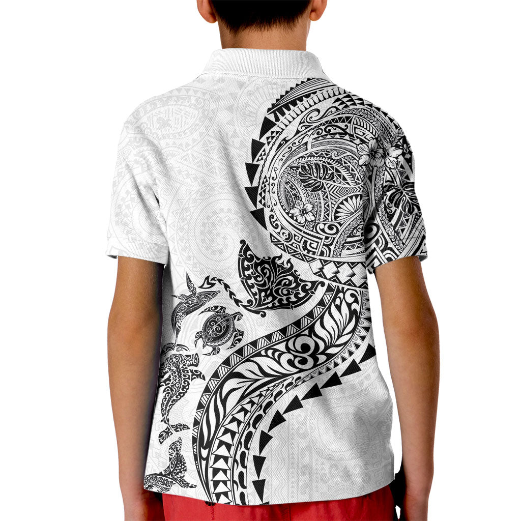 Hawaiian Kakau Tribal Sea Animals Tattoos Kid Polo Shirt White Color LT03 - Polynesian Pride