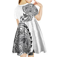 Hawaiian Kakau Tribal Sea Animals Tattoos Kid Short Sleeve Dress White Color LT03 - Polynesian Pride