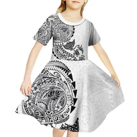 Hawaiian Kakau Tribal Sea Animals Tattoos Kid Short Sleeve Dress White Color LT03 - Polynesian Pride
